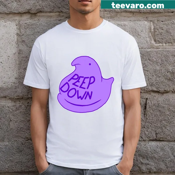 Adorable graphic T-shirt featuring cute characters peeking out