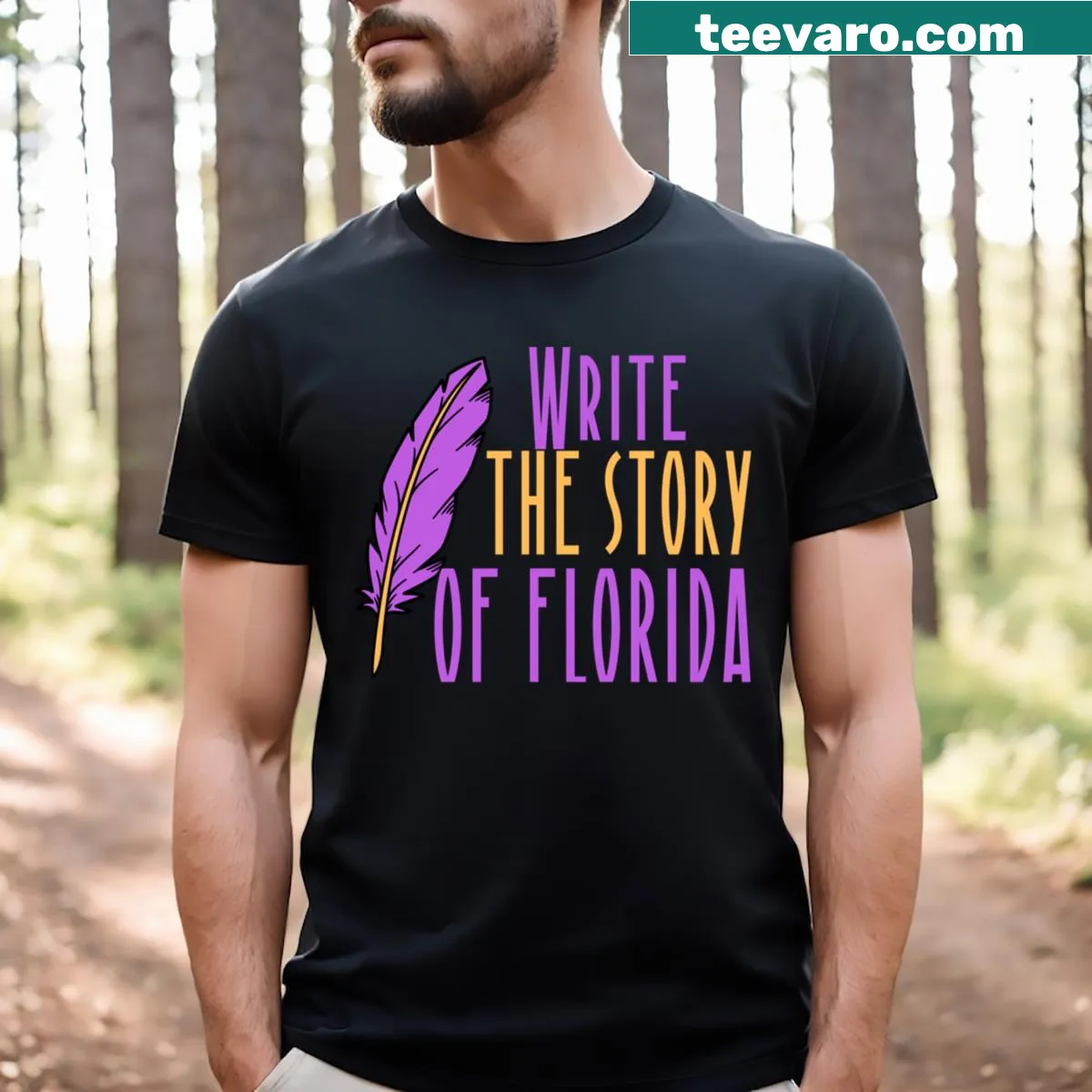 T-shirt with 'Proud Fl' printed in badge-emblem style — on a men's t-shirt