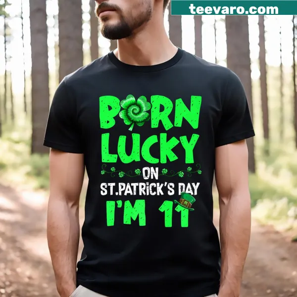 St. Patrick's Day 11th Birthday t-shirt with festive text and designs