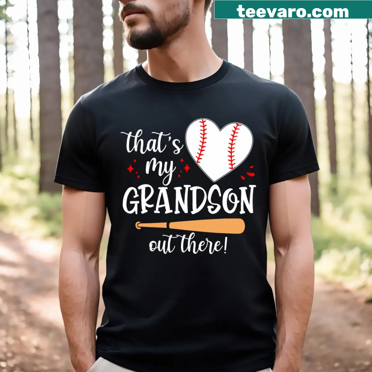Cute baseball-themed T-shirt for grandmas with grandson pride. — on a men's t-shirt