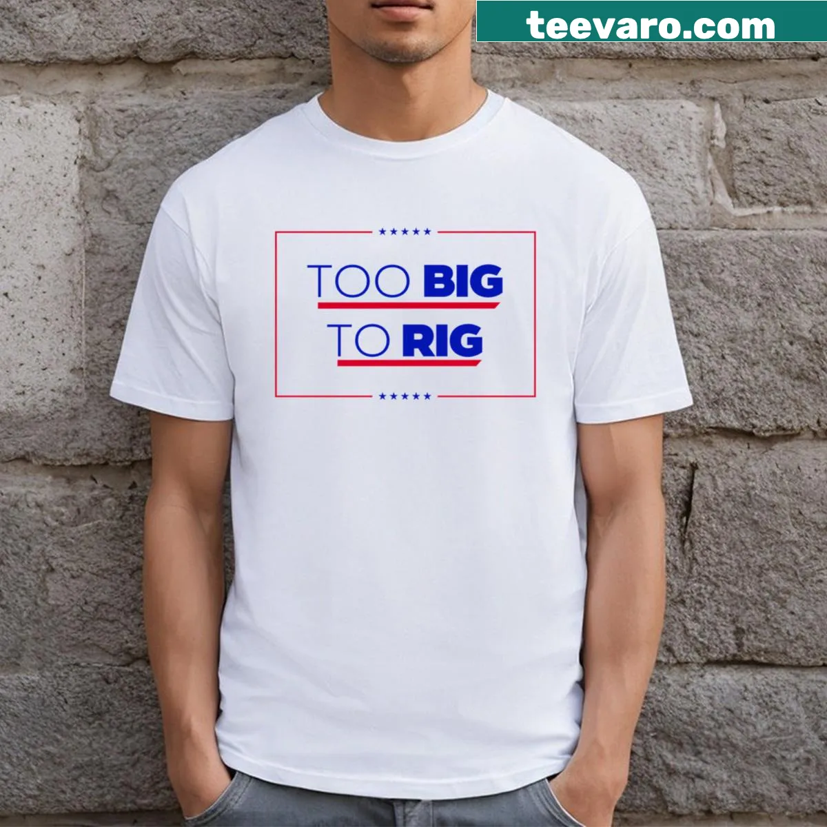 Playful T-shirt with the phrase 'Too Big To Rig' for sports enthusiasts — on a men's t-shirt
