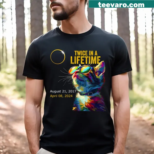 Cat-themed t-shirt for Total Solar Eclipse 2024 with playful design