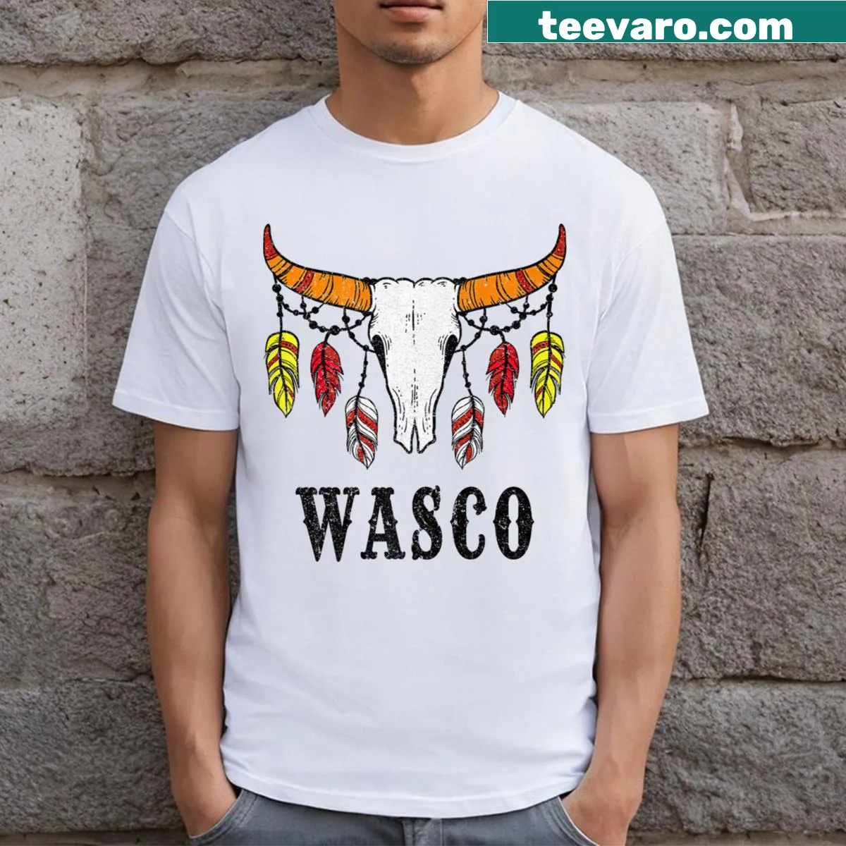 Typography honoring the Wasco Tribe on a cultural pride T-shirt. — on a men's t-shirt