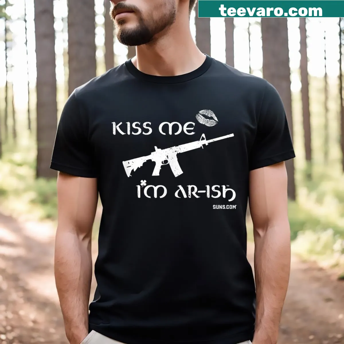 Playful St. Patrick's Day t-shirt with the phrase Kiss Me I'm Arish — on a men's t-shirt