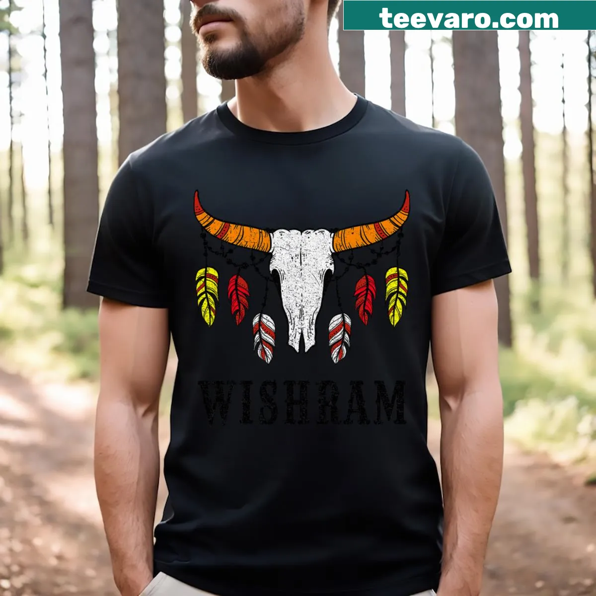T-shirt honoring Wishram Tribe with Native American culture graphic — on a men's t-shirt