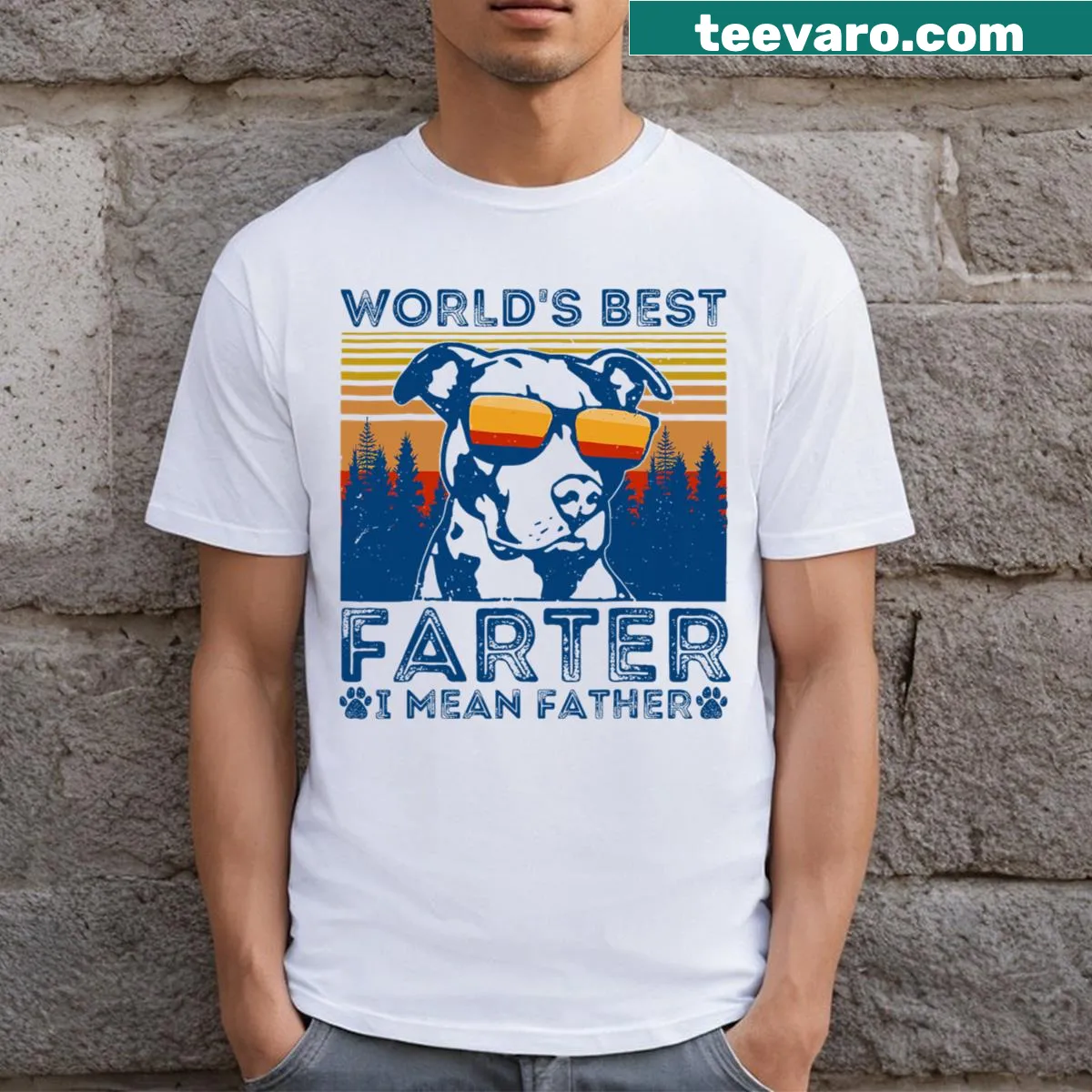 Funny T-shirt for dads with 'World's Best Farter I Mean Father' text — on a men's t-shirt
