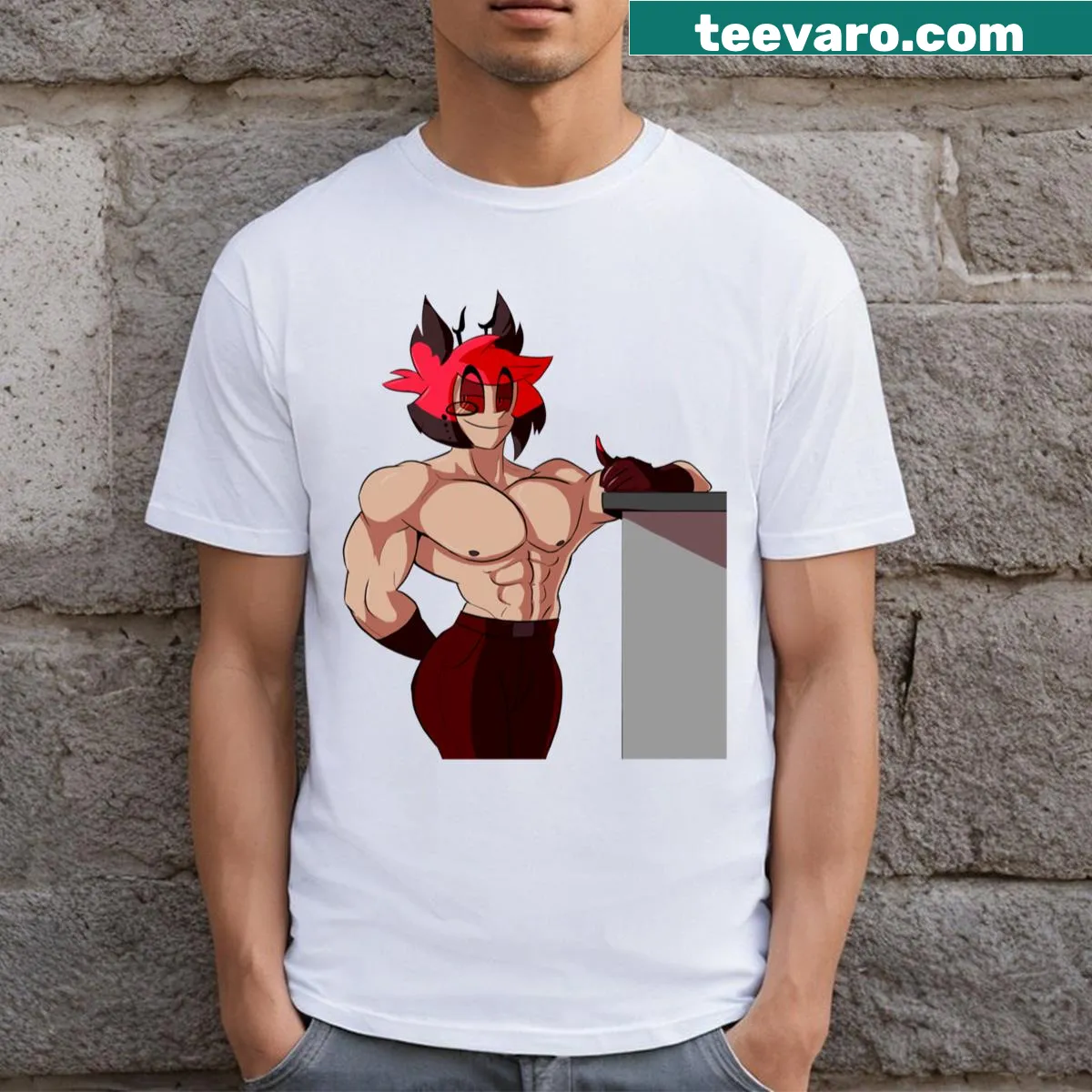 Graphic of Alastor from Hazbin Hotel on a T-shirt — on a men's t-shirt