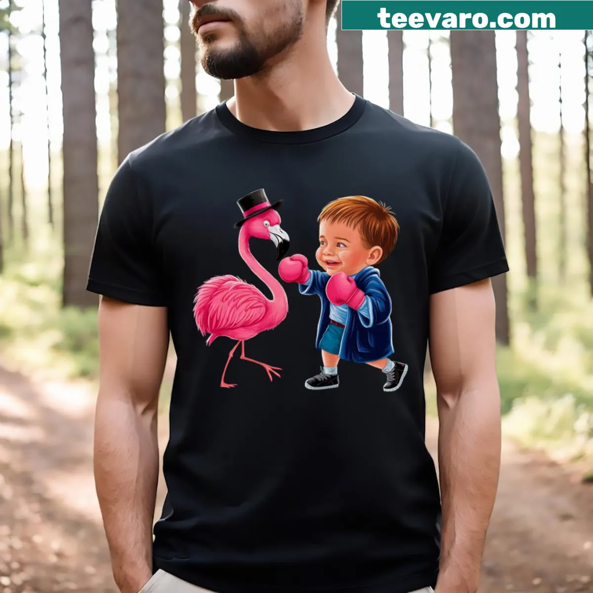 Funny mechanic T-shirt featuring a humorous flamingo graphic — on a men's t-shirt