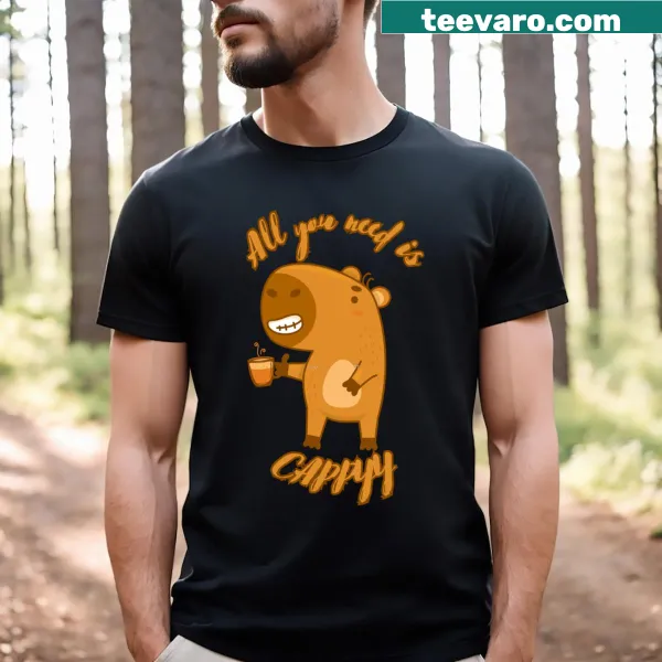 Funny T-shirt with capybara and coffee humor design