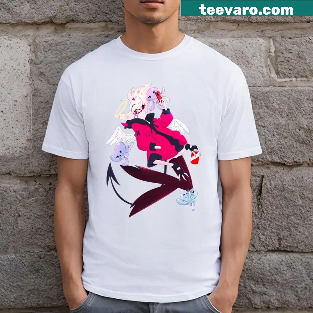 T-shirt featuring Angel Dust from Hazbin Hotel — on a men's t-shirt