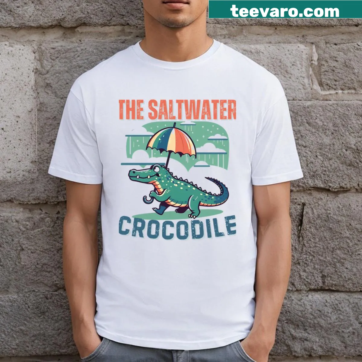 Humorous crocodile graphic on a t-shirt — on a men's t-shirt