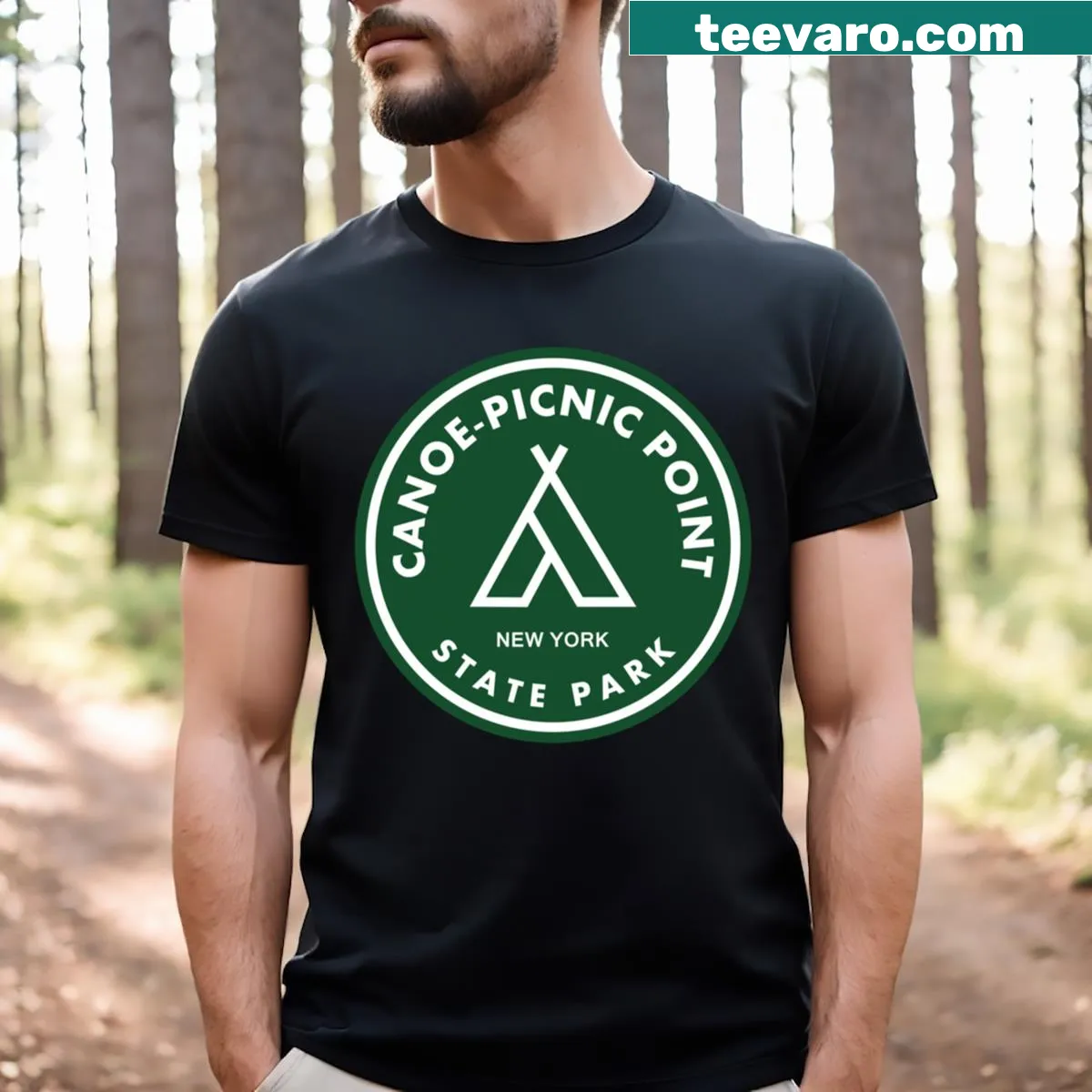 Illustration of a tent at Canoe Picnic Point State Park on t-shirt — on a men's t-shirt