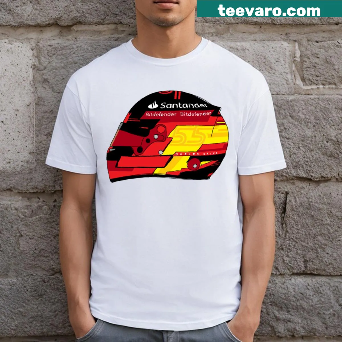 Illustration of Carlos Sainz's helmet on a T-shirt. — on a men's t-shirt