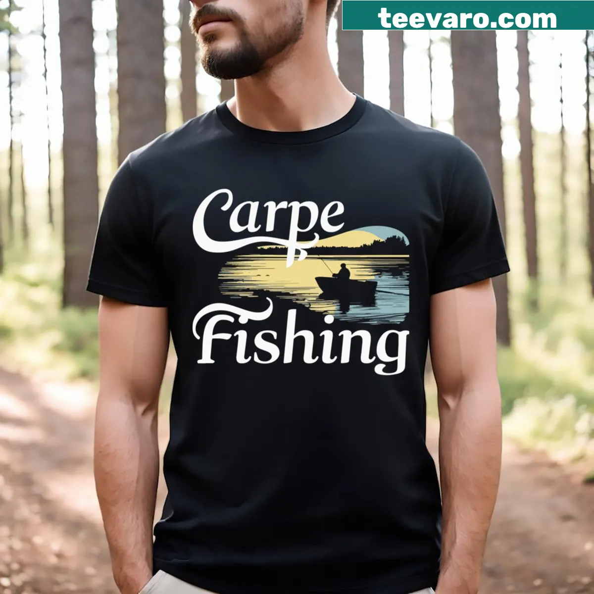 Illustration of a serene lake scene on t-shirt — on a men's t-shirt