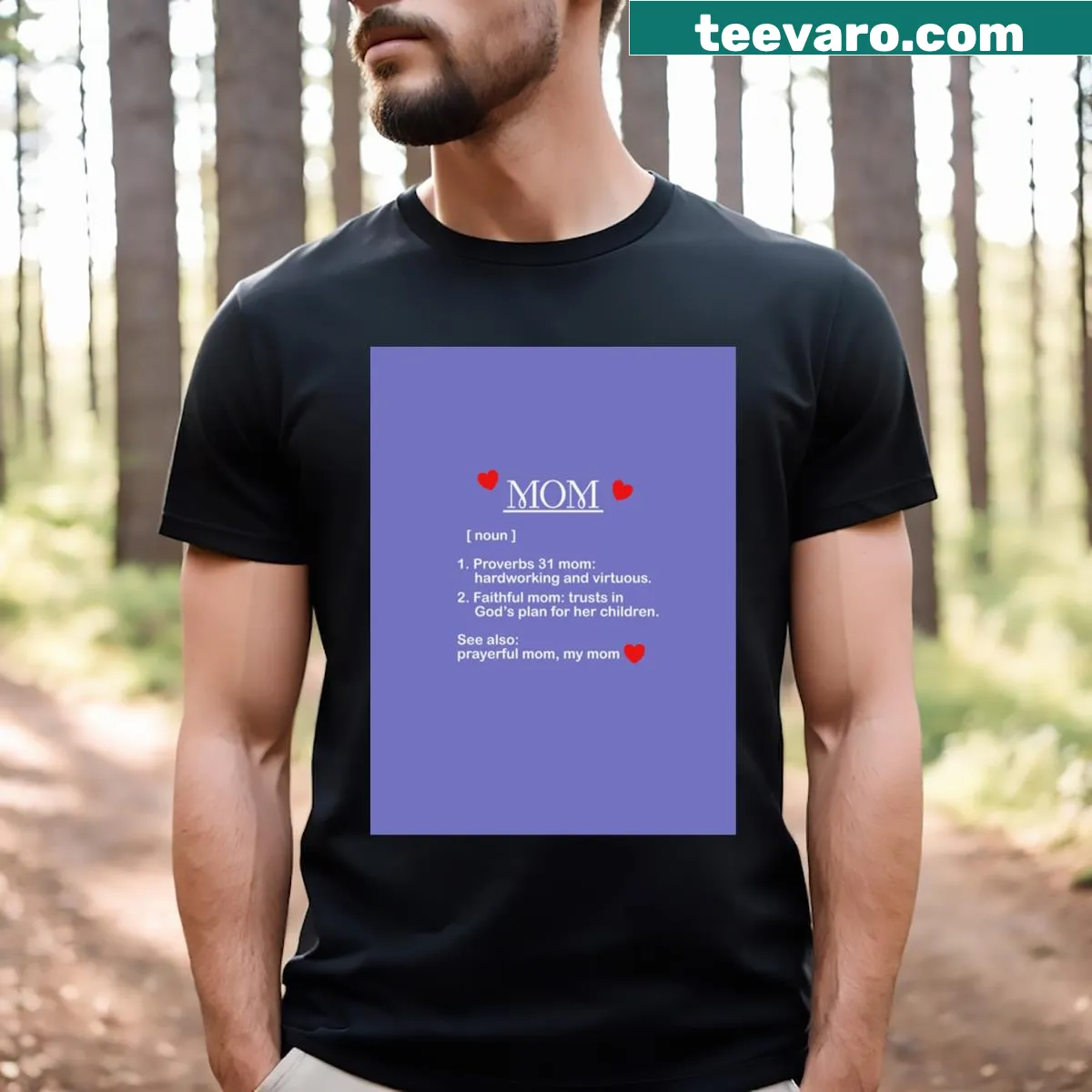 T-shirt defining a Christian mom with hearts graphic. — on a men's t-shirt