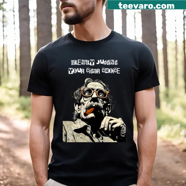 Fitted T-shirt with a humorous cigar smoker graphic.