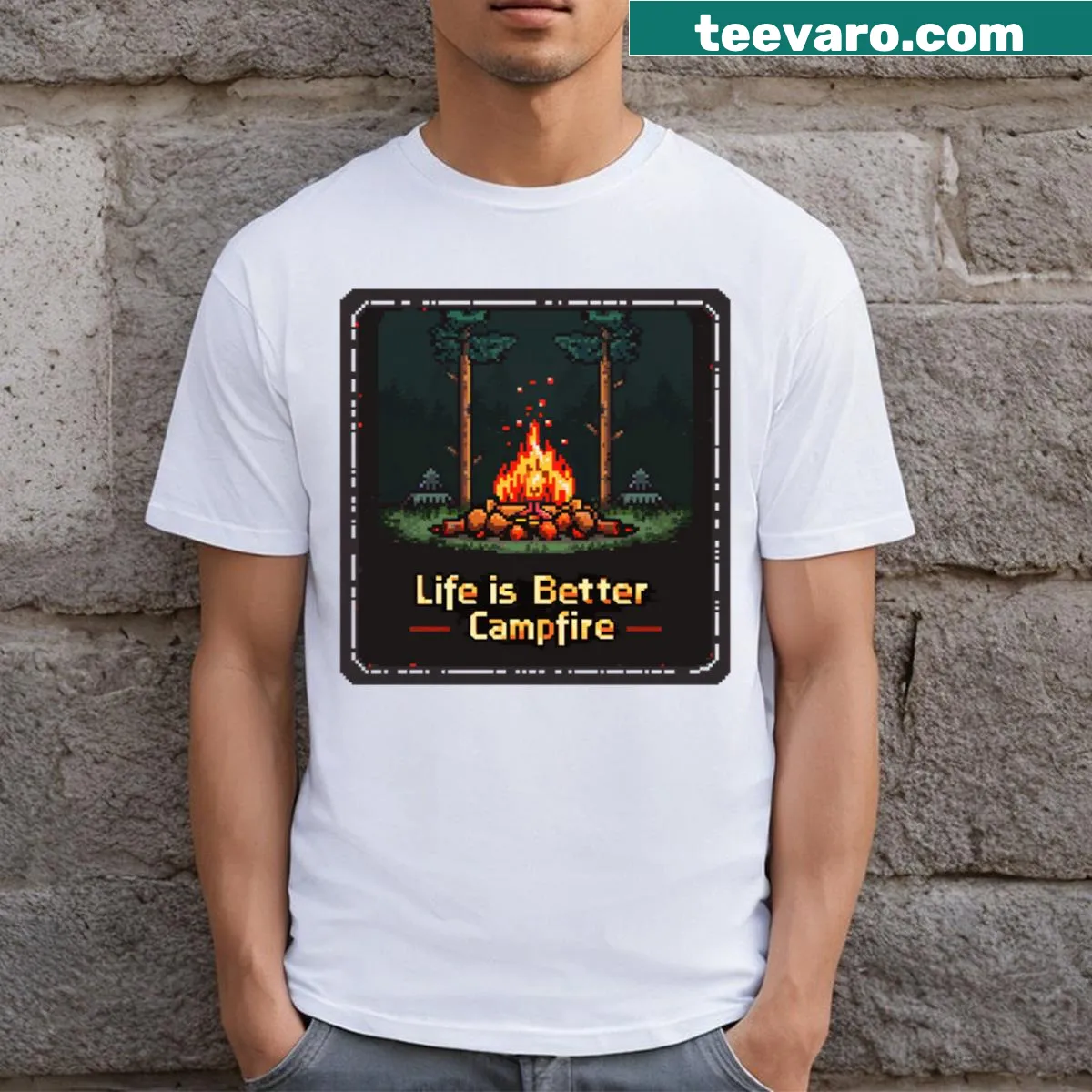 Inspirational text 'Life Is Better By The Campfire' on a t-shirt. — on a men's t-shirt