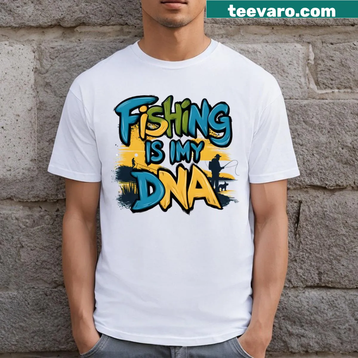 Graphic t-shirt with 'Fishing Hobbies In My DNA' text — on a men's t-shirt