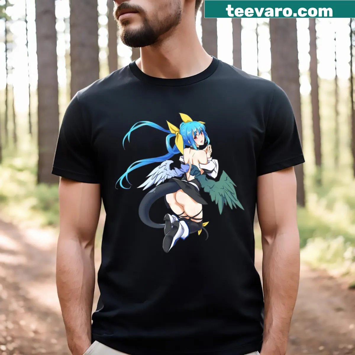 Playful T-shirt featuring the character Dizzy from Guilty Gear. — on a men's t-shirt