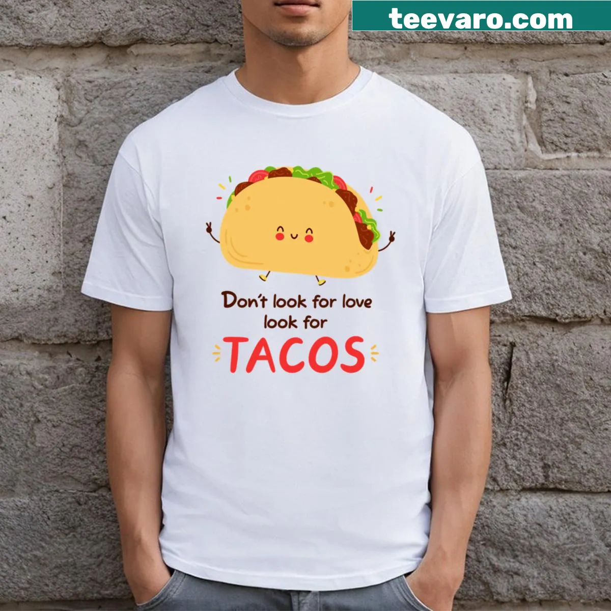 Funny T-shirt with taco humor graphic for food lovers — on a men's t-shirt