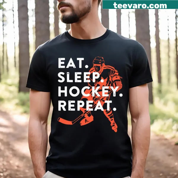 Funny Eat Sleep Hockey Repeat t-shirt for hockey fans