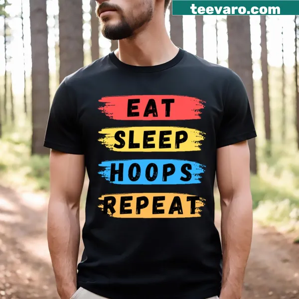 Eat Sleep Hoops Repeat T-shirt with bold typography