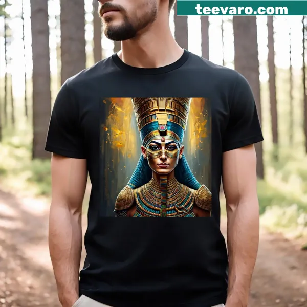 Illustrative T-shirt of Egyptian Queen Nefertiti in gold mask