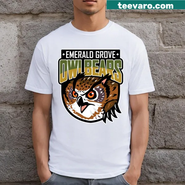 T-shirt featuring whimsical owlbear illustration