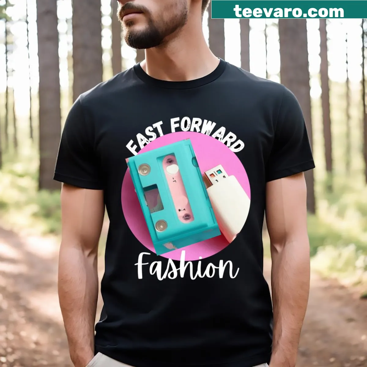 Minimalist Fast Forward Fashion typography T-shirt — on a men's t-shirt