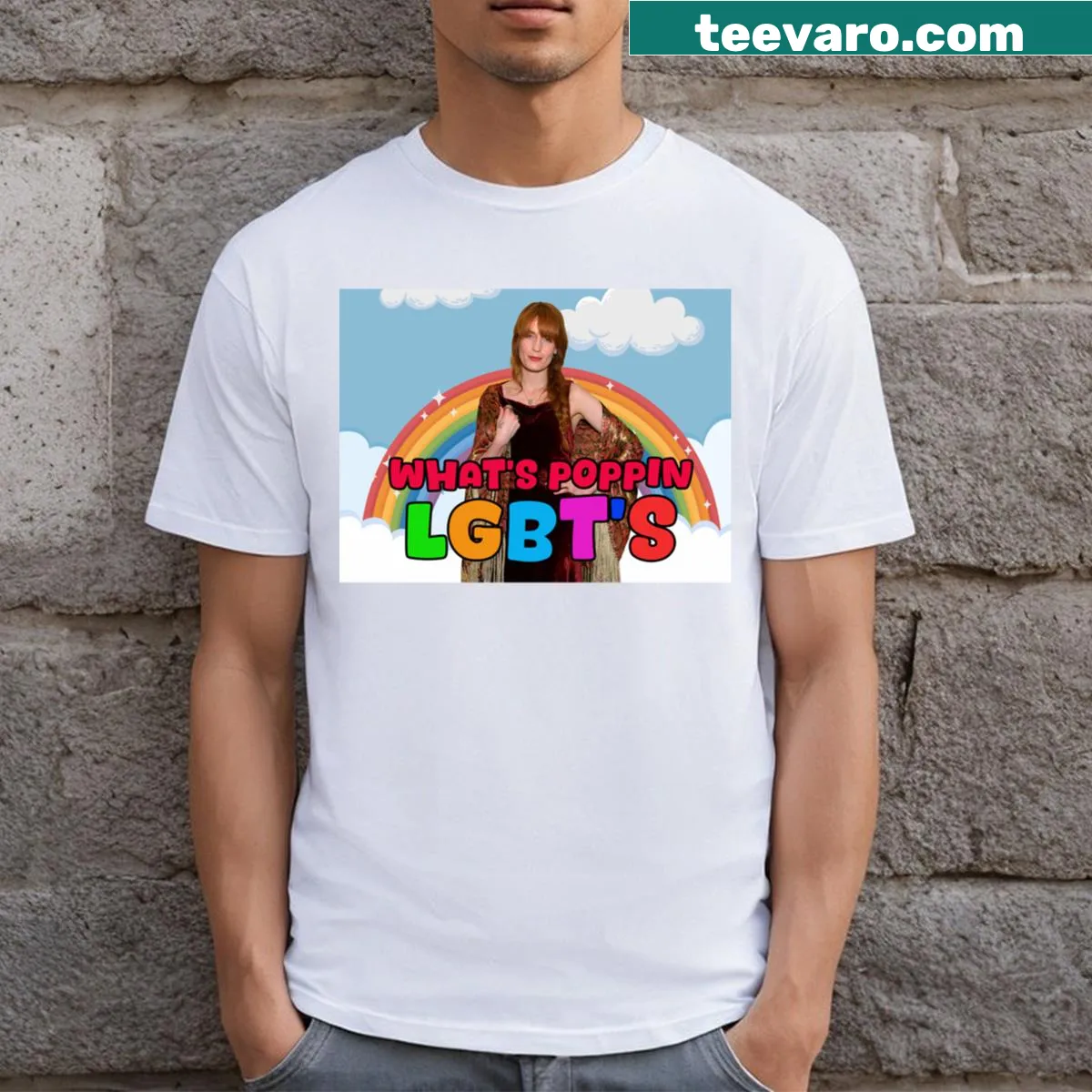 Funny text graphic on a Florence Welch t-shirt. — on a men's t-shirt