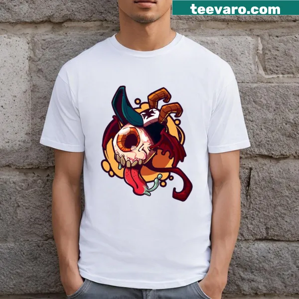 Bold T-shirt featuring flying devils and an eyeball graphic