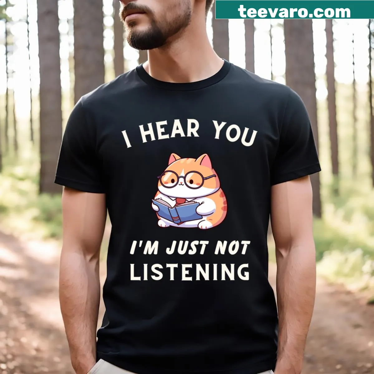 Sarcastic cat owner graphic with text on T-shirt — on a men's t-shirt