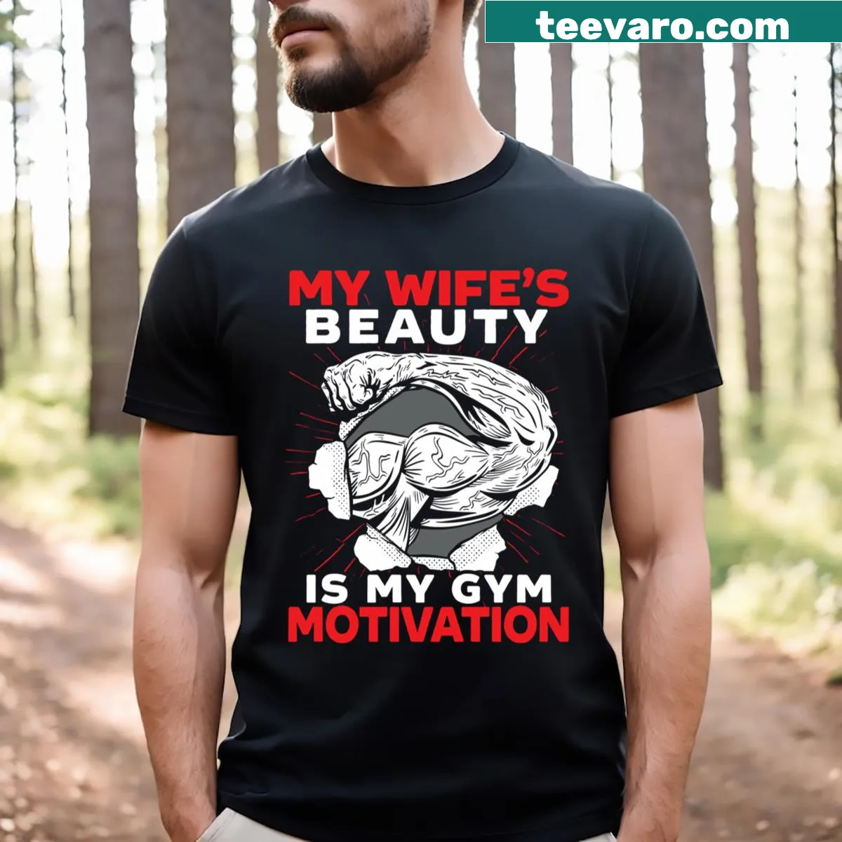 Motivational gym tee with humorous bodybuilding graphic — on a men's t-shirt