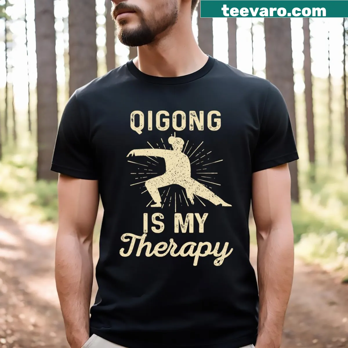 Typography t-shirt for Qigong lovers with a mindful message. — on a men's t-shirt