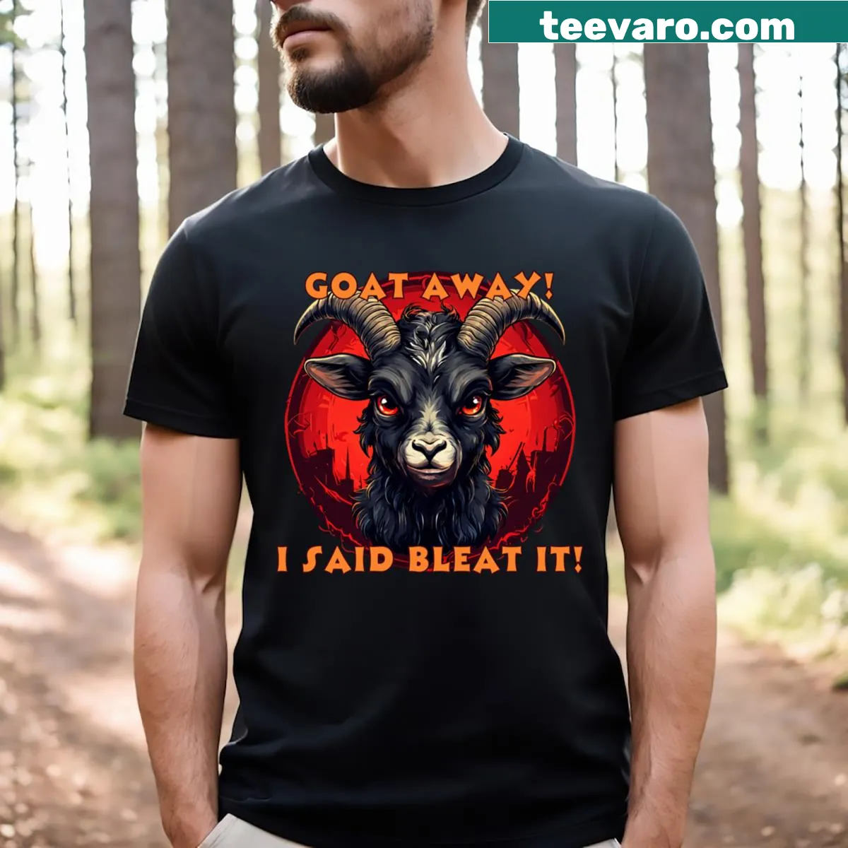 Funny goat pun T-shirt with a humorous design about goats. — on a men's t-shirt