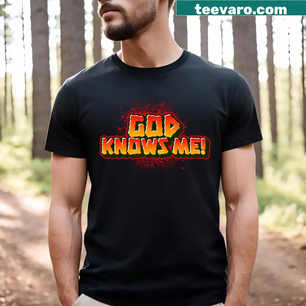 T-shirt featuring a message about faith and God's knowledge. — on a men's t-shirt