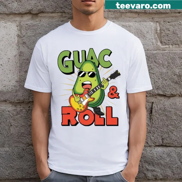 Fun T-shirt featuring an avocado in a jam session