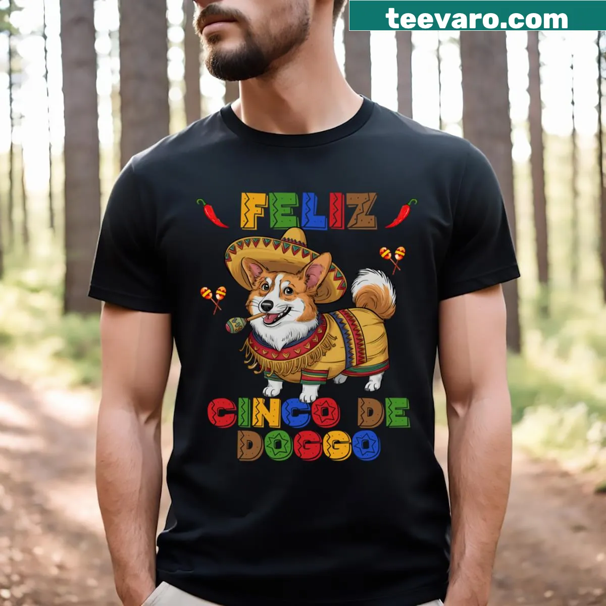 Cartoon dog in a sombrero for Cinco de Mayo t-shirt — on a men's t-shirt