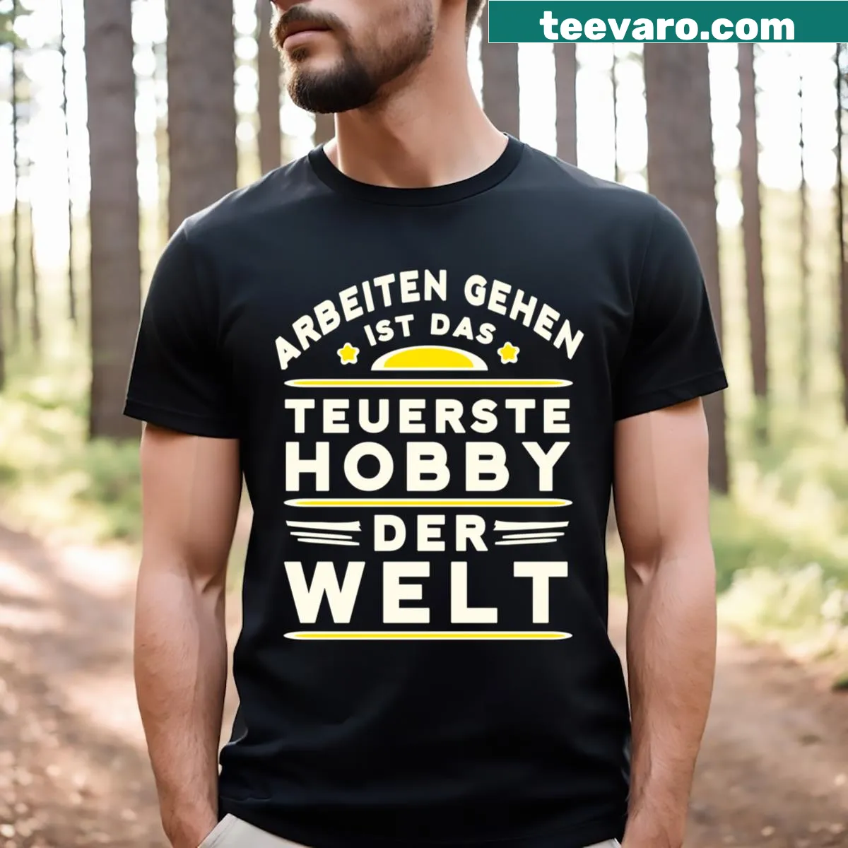 Illustrated hobbies T-shirt featuring various pastime activities — on a men's t-shirt