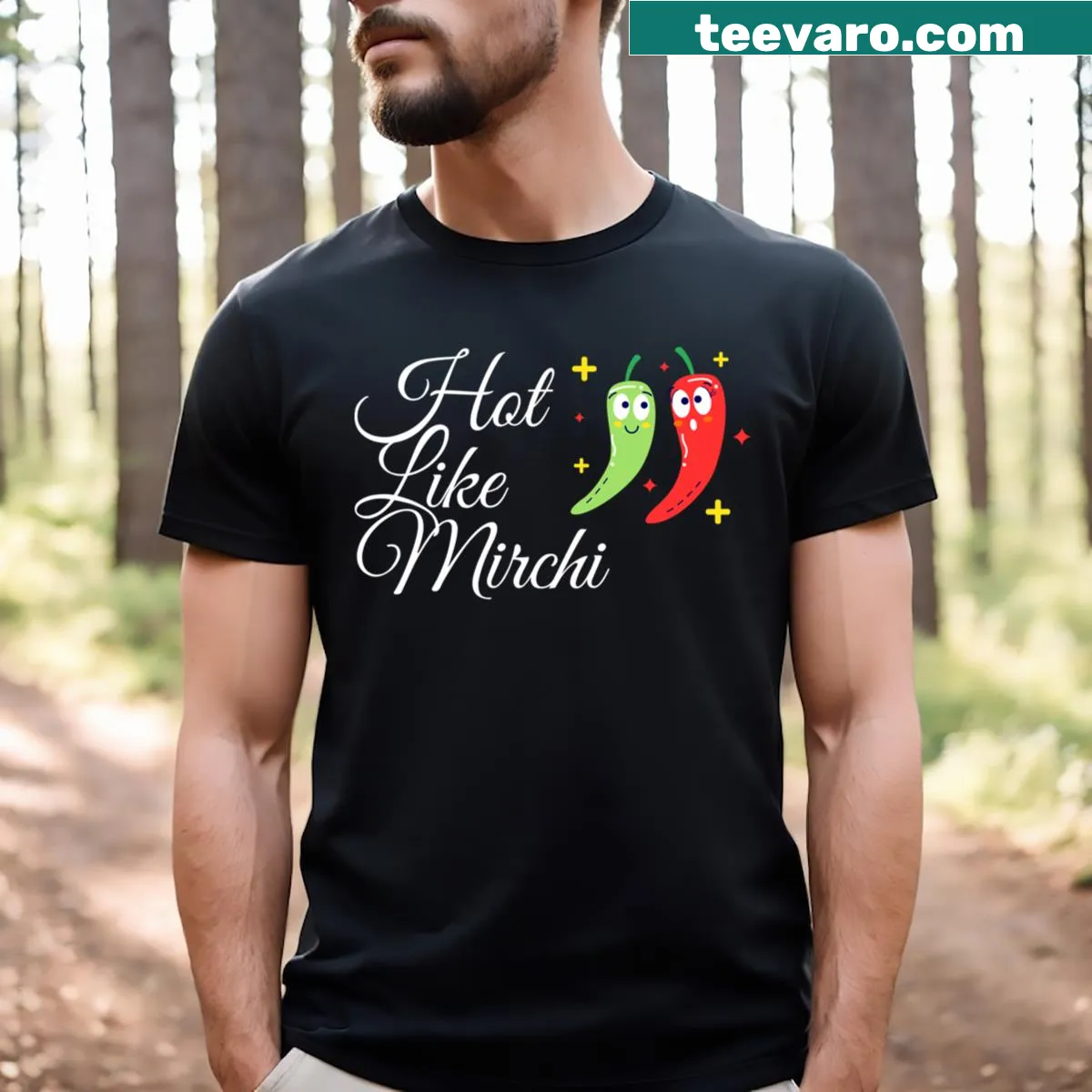 Funny meme T-shirt with the phrase 'Hot Like Mirchi'. — on a men's t-shirt