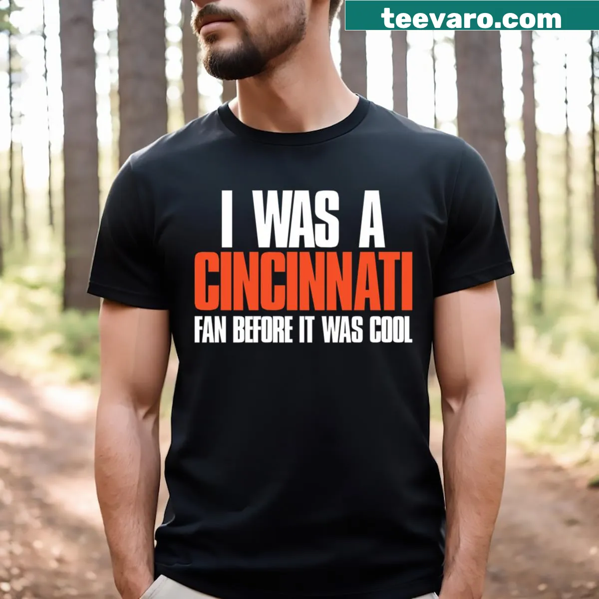 Funny sports t-shirt for Cincinnati fans with bold text — on a men's t-shirt
