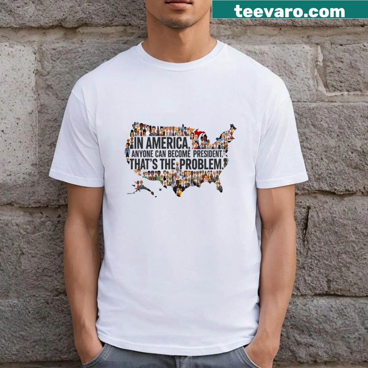 T-shirt with a patriotic message about becoming president — on a men's t-shirt