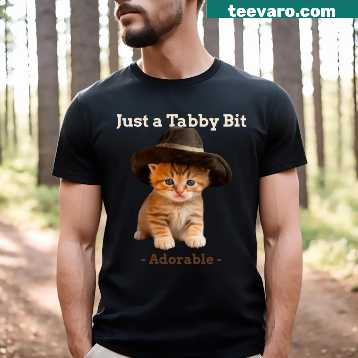 Adorable tabby cat illustration on a t-shirt for cat lovers — on a men's t-shirt