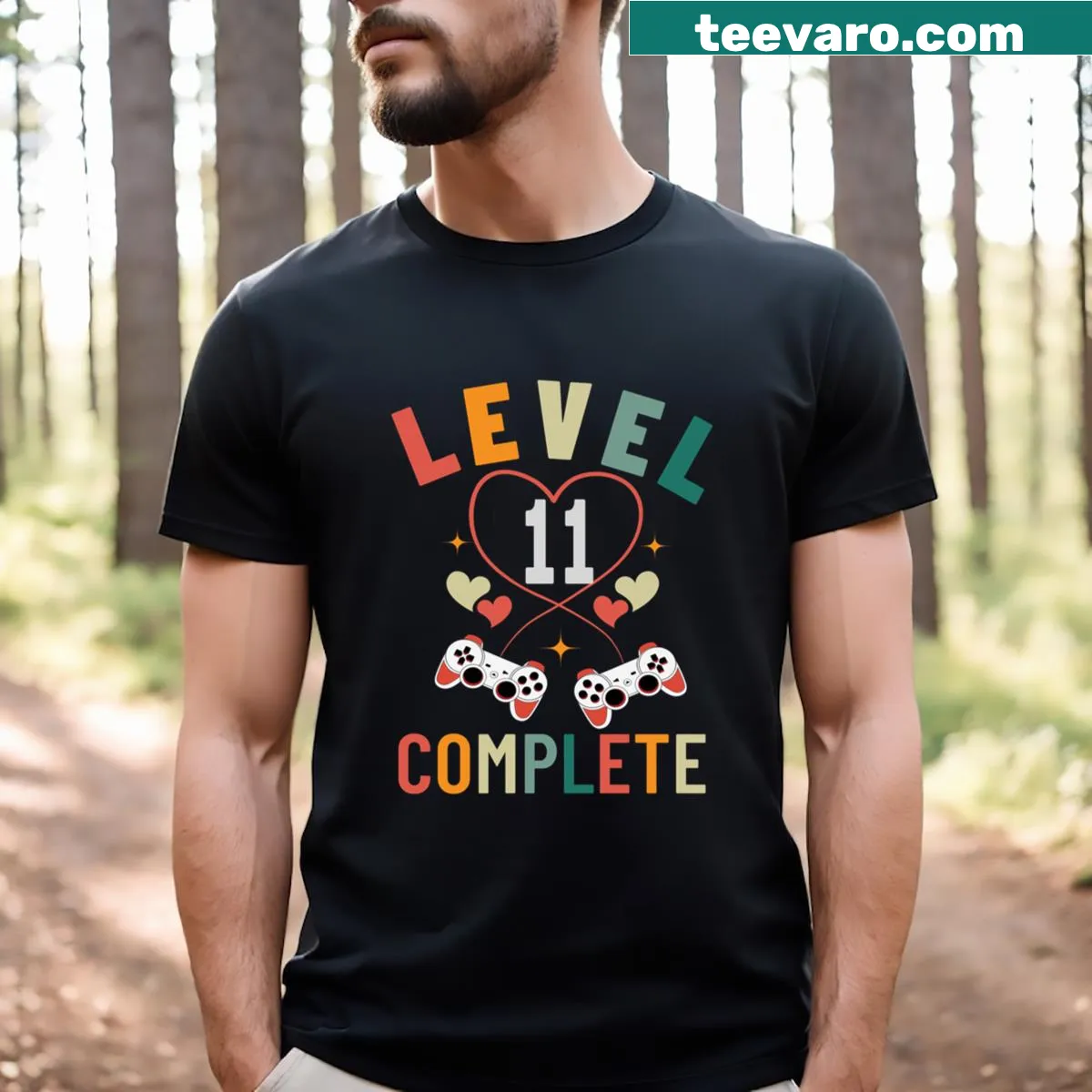 Gaming couple anniversary t-shirt with Level 11 design — on a men's t-shirt