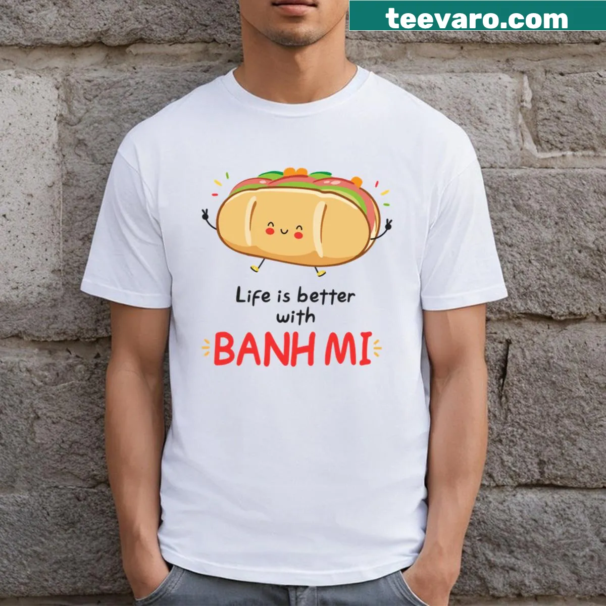 Funny T-shirt with the phrase 'Life Is Better With Banh Mi' — on a men's t-shirt