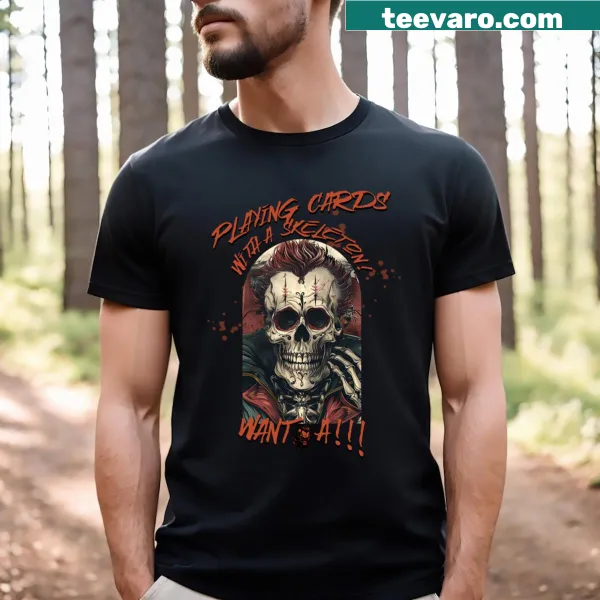 Illustrative T-shirt featuring a skeleton in a digital oil painting style