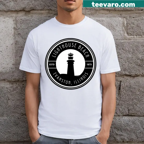 Illustration of a lighthouse on a beach in Evanston, Illinois