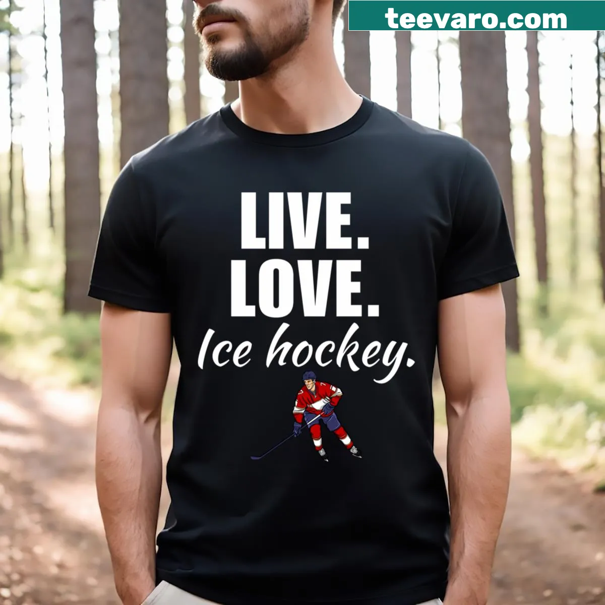 Funny ice hockey T-shirt with playful sports illustrations — on a men's t-shirt