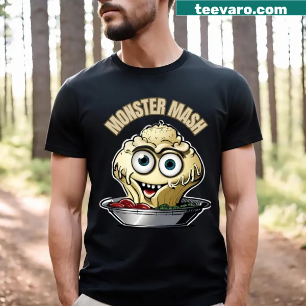 Funny Halloween T-shirt with cartoon monster designs and playful text