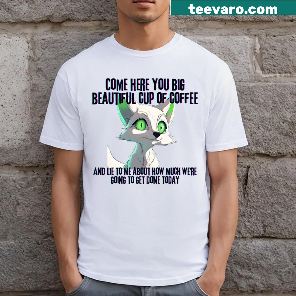 Illustrated T-shirt featuring a serene morning fox graphic — on a men's t-shirt